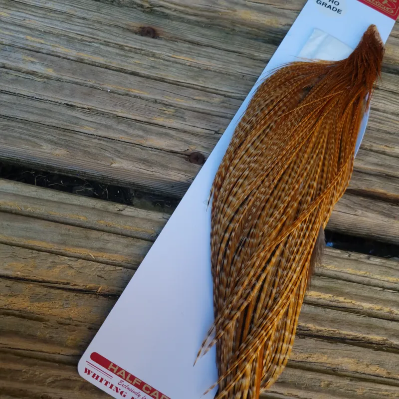 Whiting 1/2 Pro-Grade Dry Fly Rooster Cape in Barred Dark Ginger-2